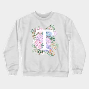 Cbotanical monogram alphabet T hydrangea flowers Crewneck Sweatshirt